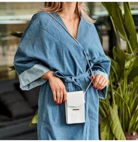 Женская вертикальная кожаная поясная-кроссбоди сумка Mini (белая)