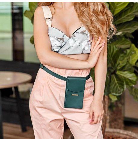 Женская вертикальная кожаная поясная-кроссбоди сумка Mini (зеленая)