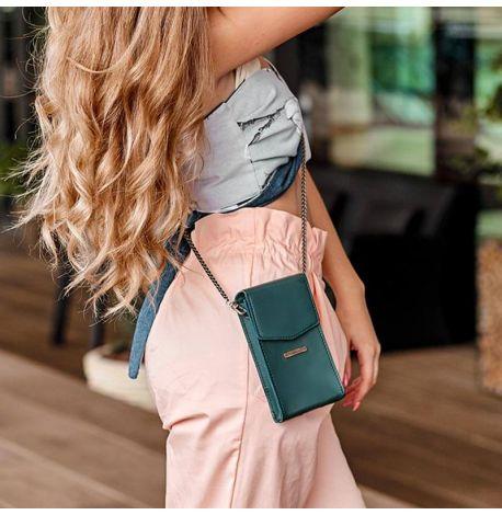 Женская вертикальная кожаная поясная-кроссбоди сумка Mini (зеленая)