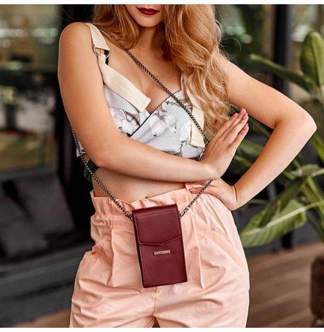 Женская вертикальная кожаная поясная-кроссбоди сумка Mini (бордовая)