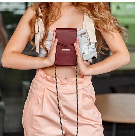 Женская вертикальная кожаная поясная-кроссбоди сумка Mini (бордовая)