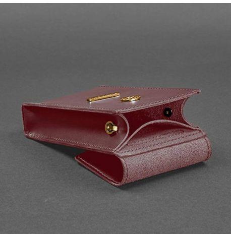 Женская вертикальная кожаная поясная-кроссбоди сумка Mini (бордовая)