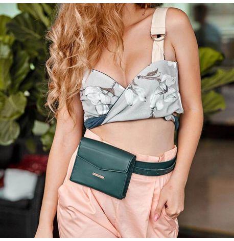 Женская кожаная поясная-кроссбоди сумка Mini (зеленая)