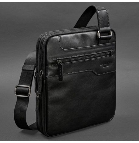 Мужская кожаная сумка-мессенджер (черная)