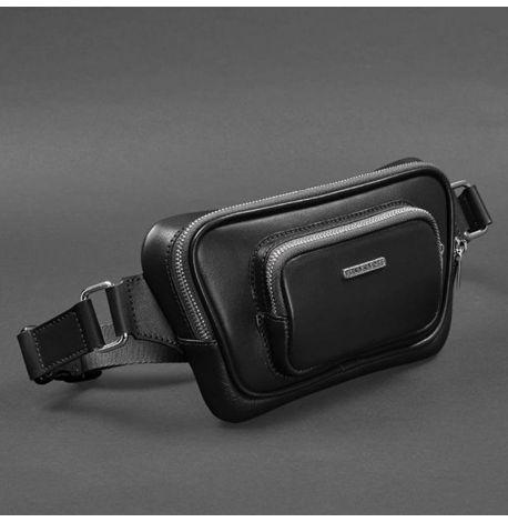 Шкіряна поясна сумка-бананка «Трапеція» (чорна)