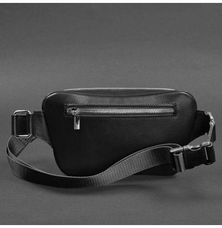 Шкіряна поясна сумка-бананка «Трапеція» (чорна)