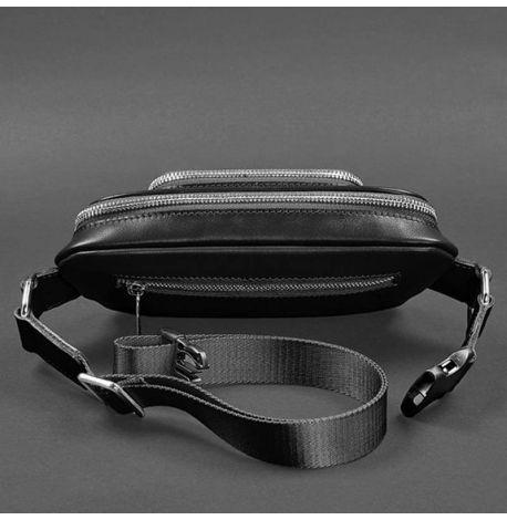Шкіряна поясна сумка-бананка «Трапеція» (чорна)