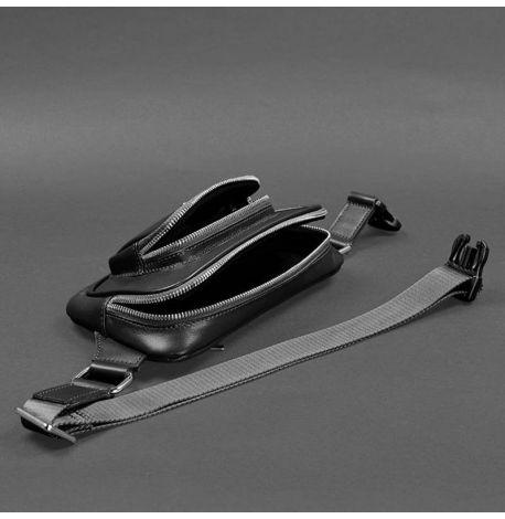 Шкіряна поясна сумка-бананка «Трапеція» (чорна)