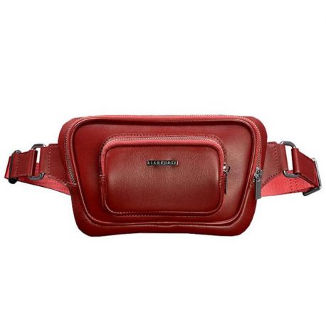 Шкіряна поясна сумка-бананка «Трапеція» (червона)