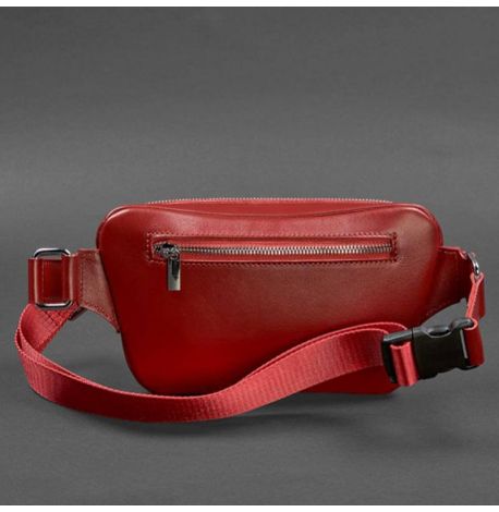 Шкіряна поясна сумка-бананка «Трапеція» (червона)