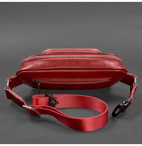 Шкіряна поясна сумка-бананка «Трапеція» (червона)