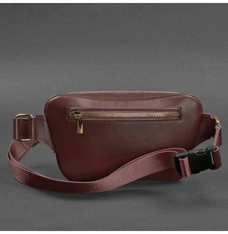 Шкіряна поясна сумка-бананка «Трапеція» (бордова)