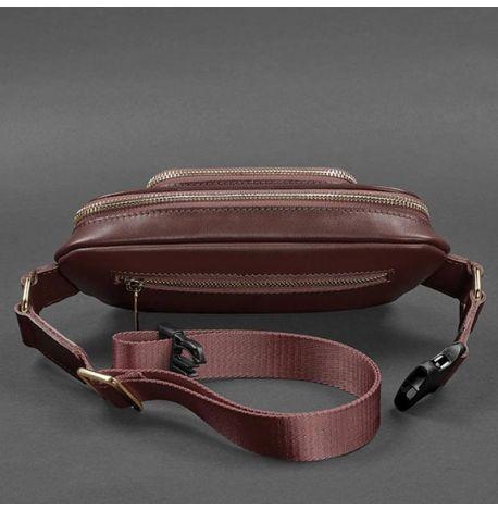 Шкіряна поясна сумка-бананка «Трапеція» (бордова)
