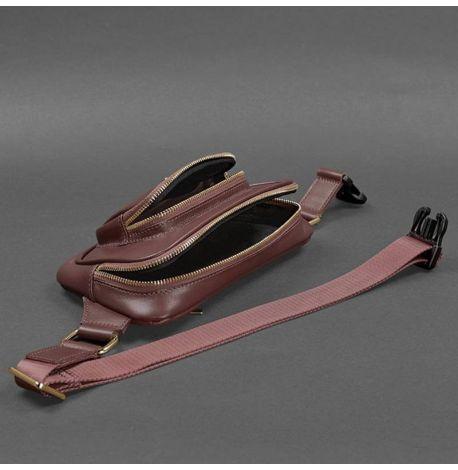 Шкіряна поясна сумка-бананка «Трапеція» (бордова)