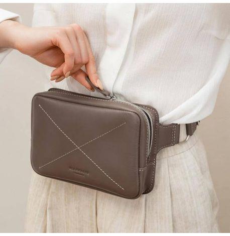 Поясна сумка-бананка Dropbag шкіряна (темно-бежева) шкіра Krast