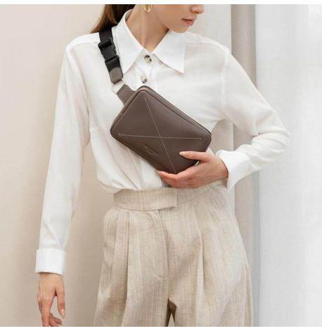 Поясна сумка-бананка Dropbag шкіряна (темно-бежева) шкіра Krast