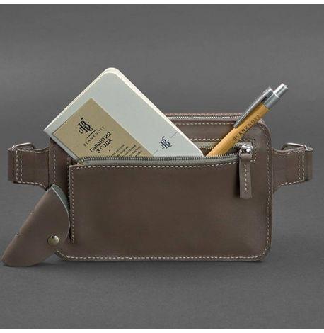 Поясна сумка-бананка Dropbag шкіряна (темно-бежева) шкіра Krast