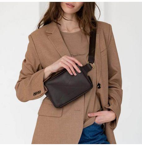 Поясна сумка-бананка Dropbag шкіряна (темно-коричнева) шкіра Krast