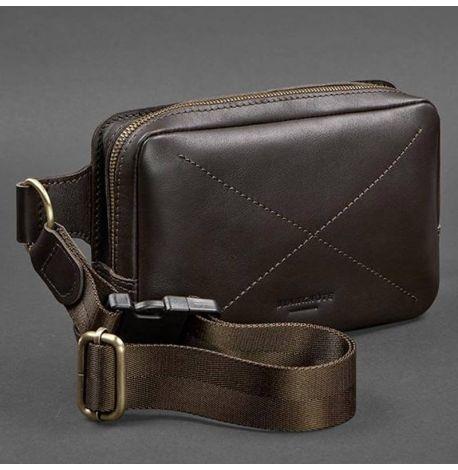 Поясна сумка-бананка Dropbag шкіряна (темно-коричнева) шкіра Krast