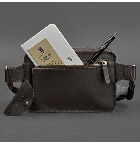 Поясна сумка-бананка Dropbag шкіряна (темно-коричнева) шкіра Krast