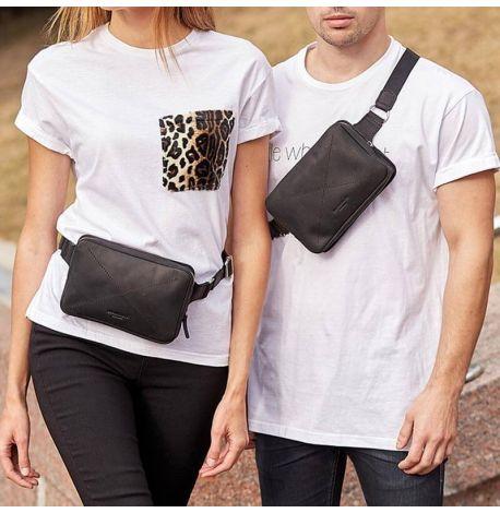 Поясна сумка-бананка Dropbag шкіряна (чорна) шкіра Crazy Horse