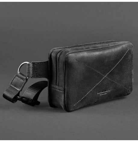 Поясна сумка-бананка Dropbag шкіряна (чорна) шкіра Crazy Horse