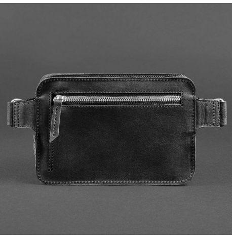 Поясна сумка-бананка Dropbag шкіряна (чорна) шкіра Crazy Horse