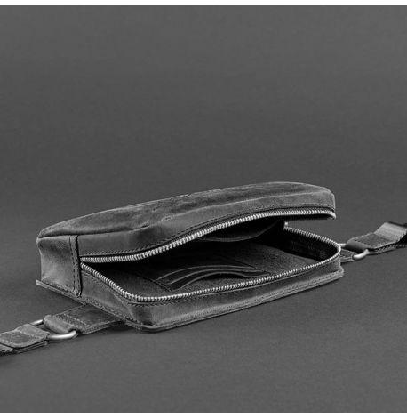 Поясна сумка-бананка Dropbag шкіряна (чорна) шкіра Crazy Horse