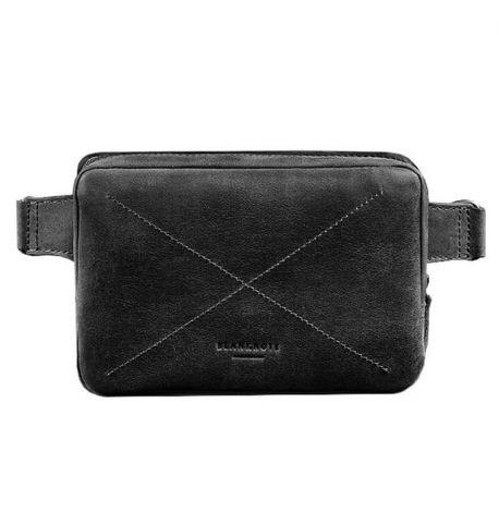 Поясна сумка-бананка Dropbag шкіряна (чорна) шкіра Crazy Horse