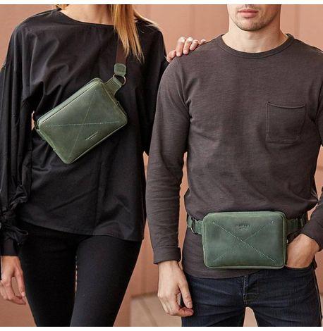 Поясна сумка-бананка Dropbag шкіряна (зелена)