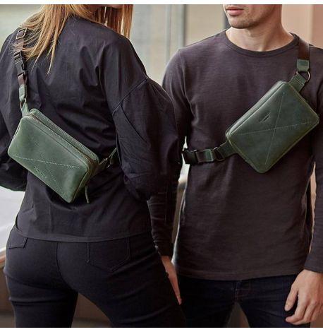 Поясна сумка-бананка Dropbag шкіряна (зелена)