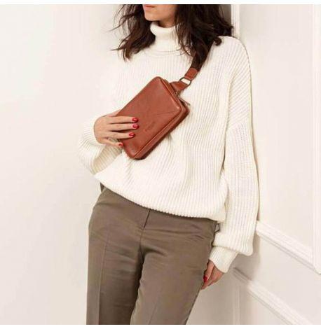 Поясна сумка-бананка Dropbag шкіряна (світло-коричнева)