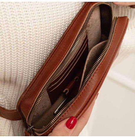 Поясна сумка-бананка Dropbag шкіряна (світло-коричнева)