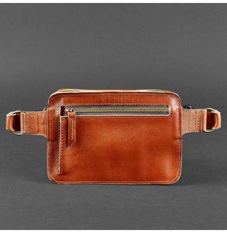 Поясна сумка-бананка Dropbag шкіряна (світло-коричнева)