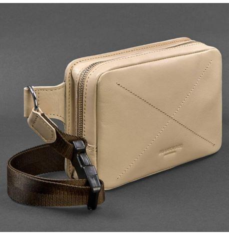 Поясна сумка-бананка Dropbag шкіряна (бежева)