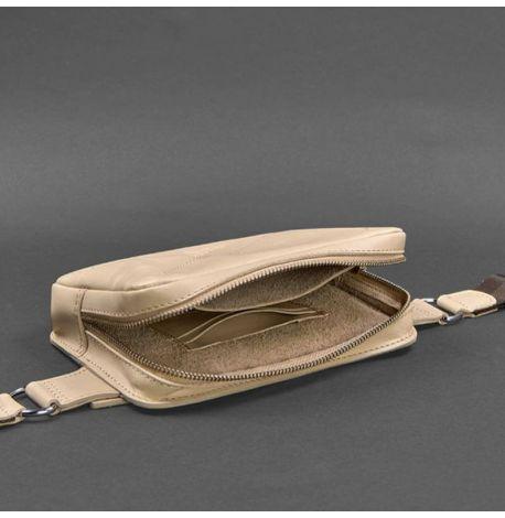 Поясна сумка-бананка Dropbag шкіряна (бежева)