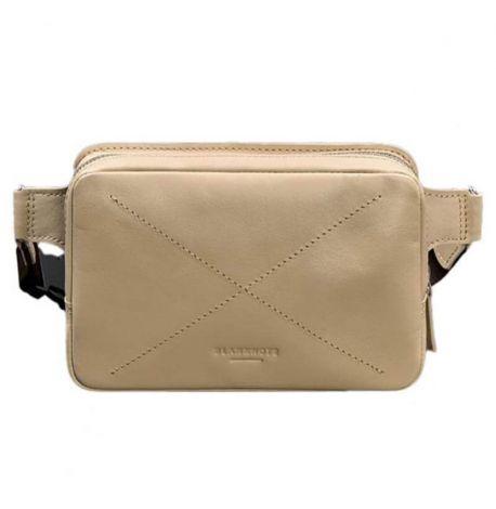 Поясна сумка-бананка Dropbag шкіряна (бежева)