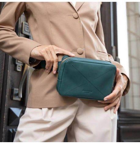 Поясна сумка-бананка Dropbag шкіряна жіноча (зелена)