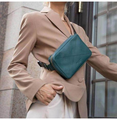 Поясна сумка-бананка Dropbag шкіряна жіноча (зелена)