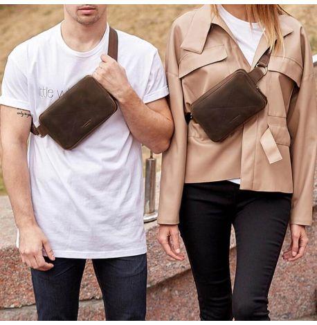 Поясна сумка-бананка Dropbag шкіряна (темно-коричнева)