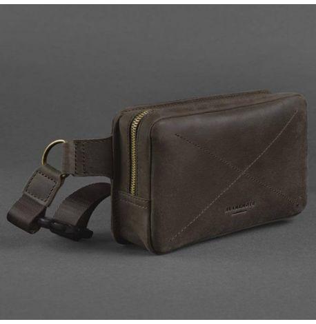 Поясна сумка-бананка Dropbag шкіряна (темно-коричнева)