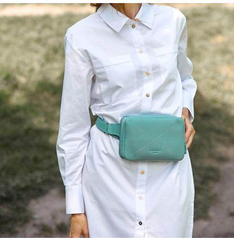 Поясна сумка-бананка Dropbag шкіряна (бірюзова)