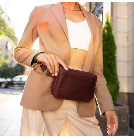 Поясна сумка-бананка Dropbag шкіряна (бордова) шкіра Crazy Horse