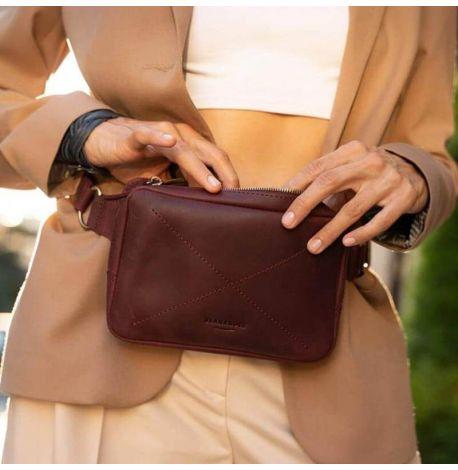 Поясна сумка-бананка Dropbag шкіряна (бордова) шкіра Crazy Horse