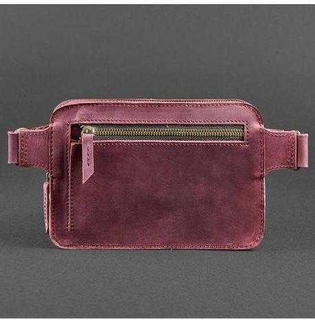 Поясна сумка-бананка Dropbag шкіряна (бордова) шкіра Crazy Horse