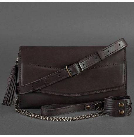 Кожаная женская сумка-трансформер "Элис" (темно-коричневая)