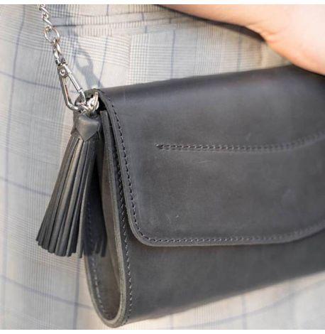 Кожаная женская сумка-трансформер "Элис" (черная) кожа Crazy Horse