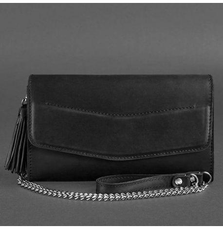 Кожаная женская сумка-трансформер "Элис" (черная) кожа Crazy Horse