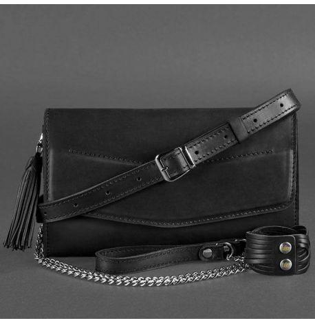 Кожаная женская сумка-трансформер "Элис" (черная) кожа Crazy Horse