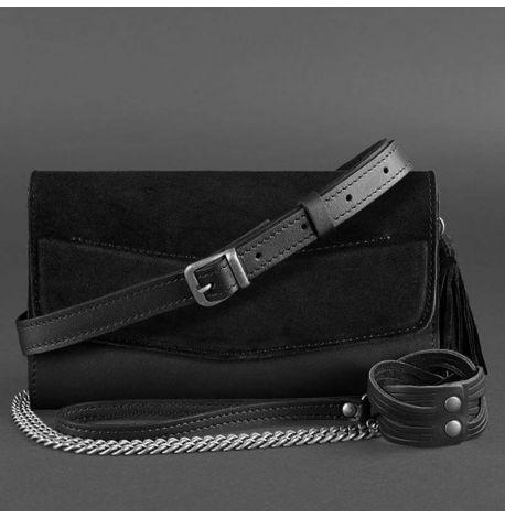 Шкіряна жіноча сумка-трансформер "Еліс велюр" (чорна)